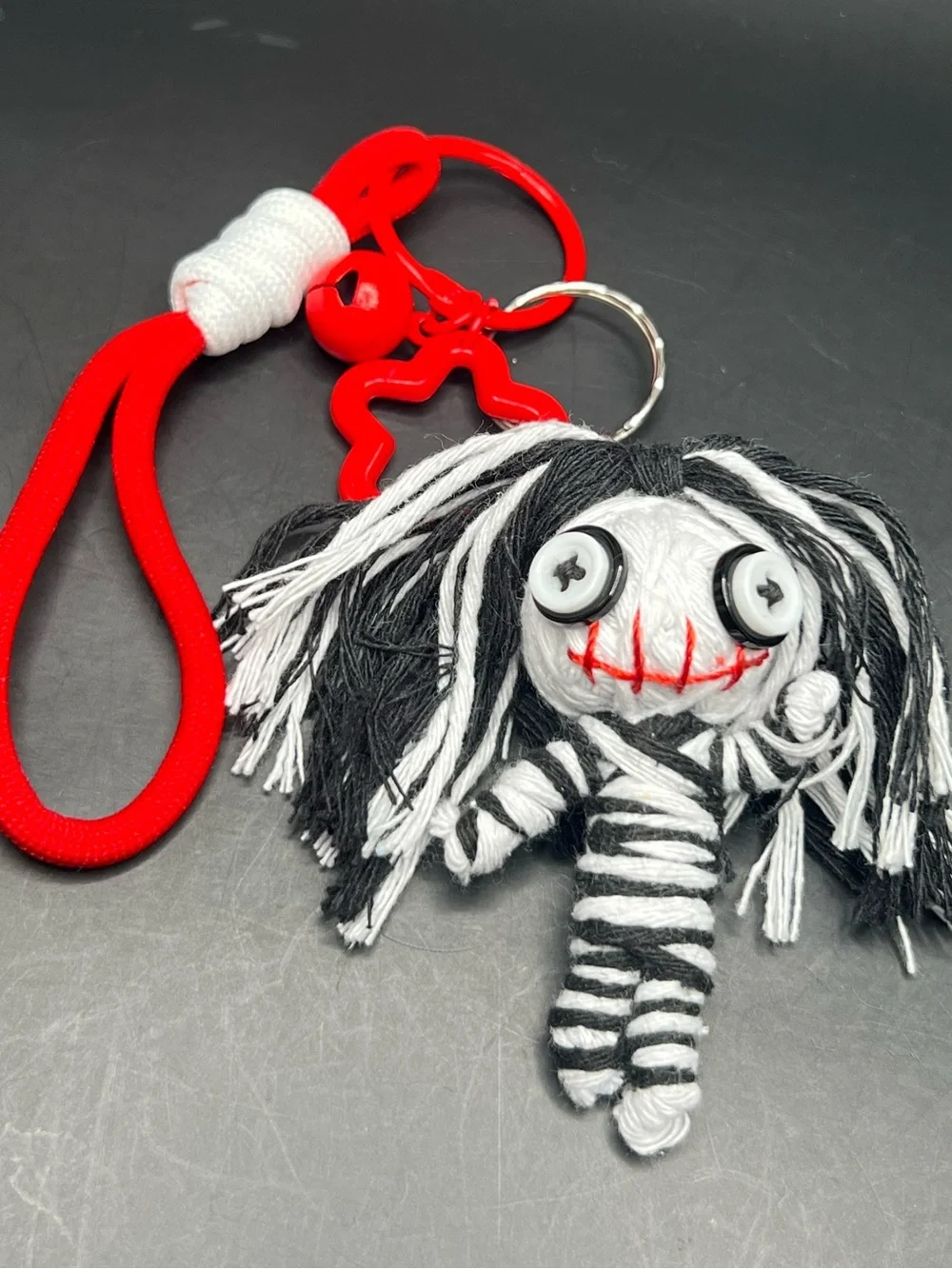 Handmade Voodoo Doll 3D Keychain Striped Gothic Star Bell Charm #5
